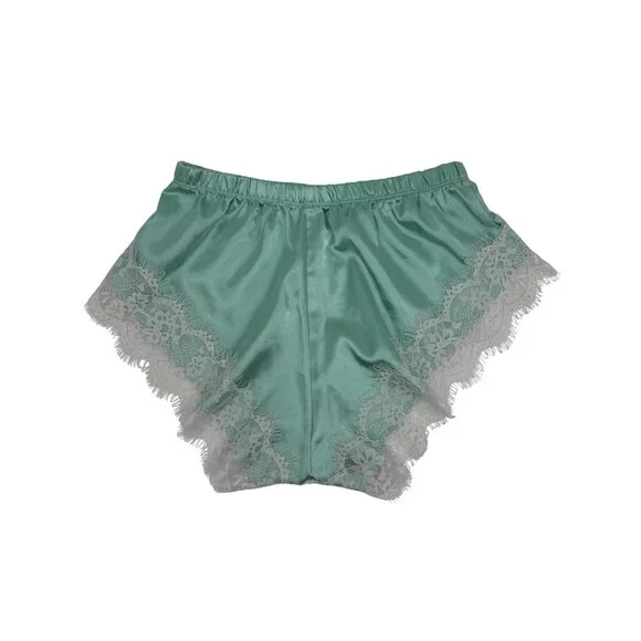 Y2K Croquette Mint French Cut Satin Lace Lounge Shorts Booty PJs Vintage - Picture 7 of 14